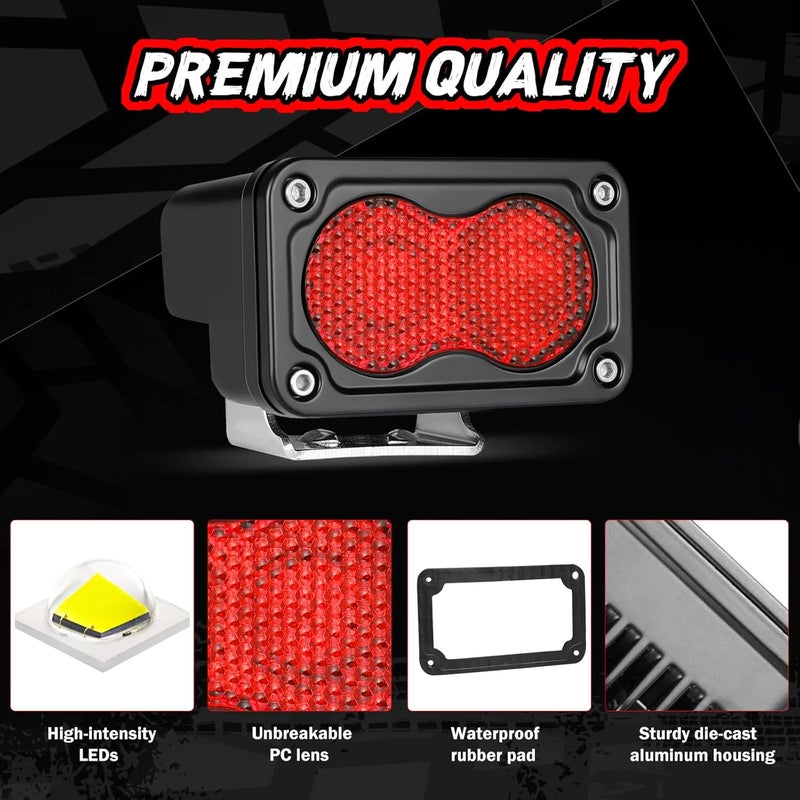 Auto Power Plus 3 Inch LED Pod Lights Red 2PCS Off Road Auxiliary Backup Cube Light Fog Driving Rear Chase Light Bar Red Hunting Fishing Emergency Safety Signal Work Lights for Truck UTV Pickup Boat - Image 2